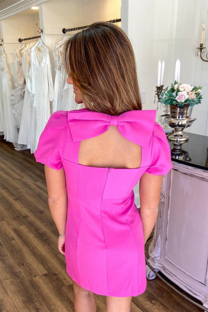 Satin Sleeves Homecoming Dresses with Bow