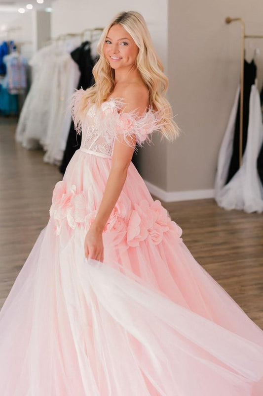 PRINCESS A-line Off the Shoulder LACE TULLE PROM Dresses