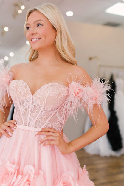 PRINCESS A-line Off the Shoulder LACE TULLE PROM Dresses