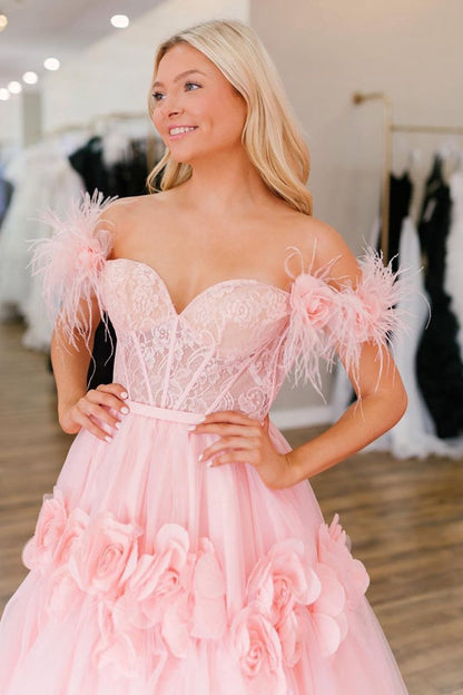 PRINCESS A-line Off the Shoulder LACE TULLE PROM Dresses