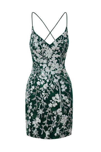 Sheath Short Spaghetti Straps Lace Homecoming Dresses