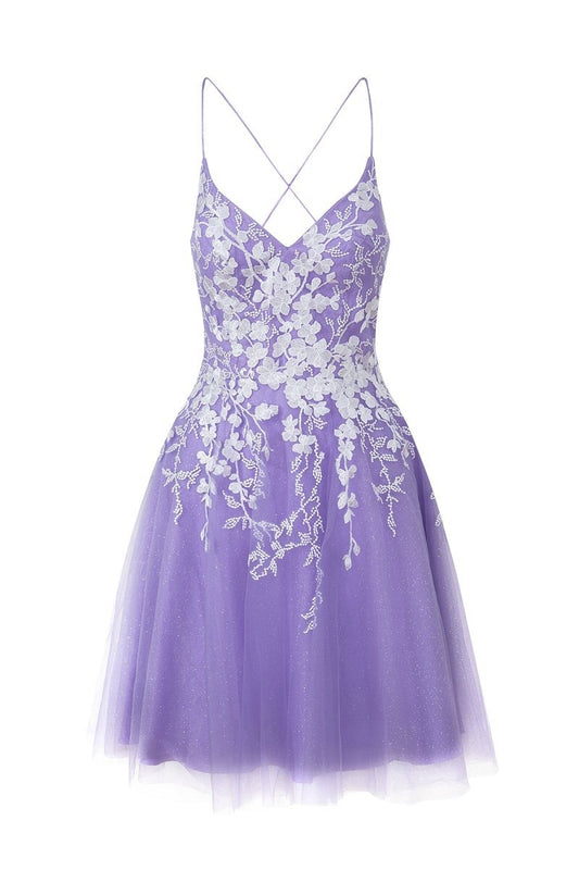 Aline Short Glitter Tulle Homecoming Dresses with Appliques