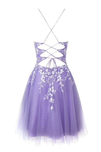 Aline Short Glitter Tulle Homecoming Dresses with Appliques