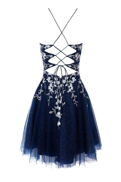 Aline Short Glitter Tulle Homecoming Dresses with Appliques