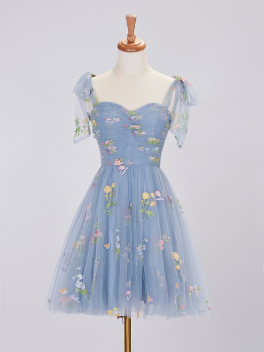 Aline Short Sweetheart Tulle Floral Homecoming Dresses