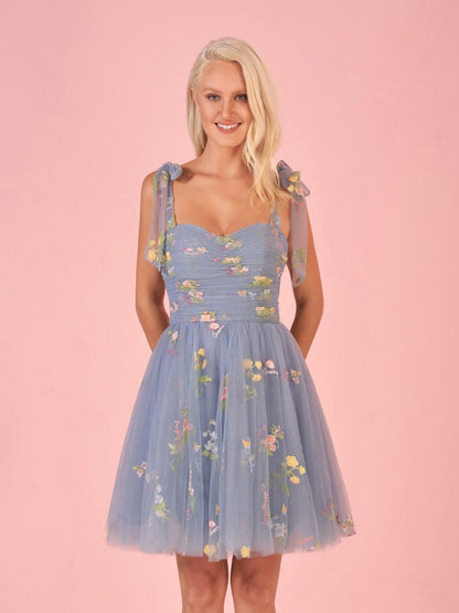 Aline Short Sweetheart Tulle Floral Homecoming Dresses