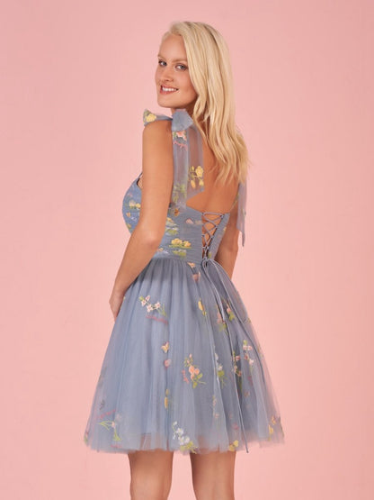 Aline Short Sweetheart Tulle Floral Homecoming Dresses