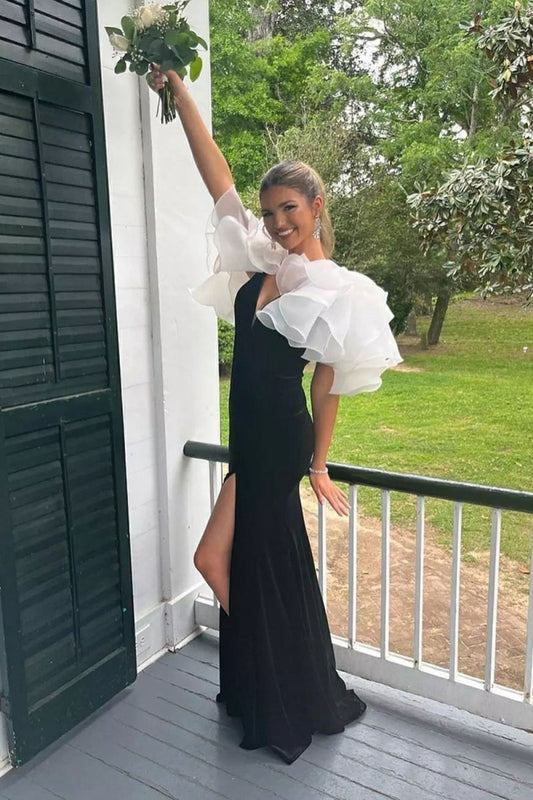Mermaid V Neck Velvet Prom Dresses with Slit