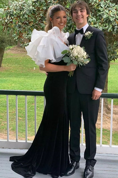 Mermaid V Neck Velvet Prom Dresses with Slit