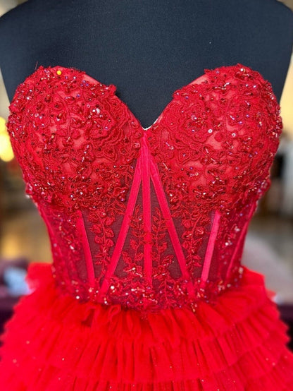 A-line Sweetheart Tie Long Tulle Prom Dresses