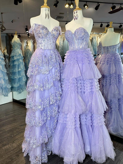 A-line Sweetheart Tie Long Tulle Prom Dresses