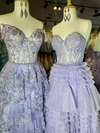 A-line Sweetheart Tie Long Tulle Prom Dresses