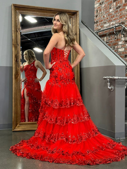 Sheath One Shoulder Tie Lace Long Prom Dresses