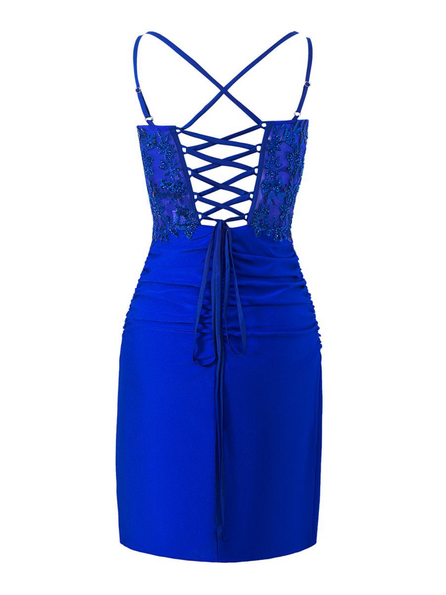 Sheath Short Spaghetti Strap Jersey Homecoming Dresses