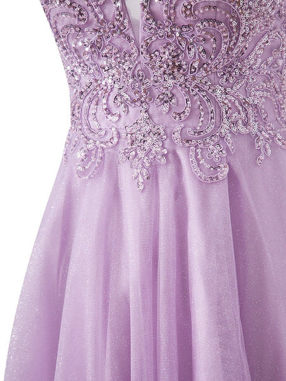 A-line Short Spaghetti Strap Glitter Tulle Homecoming Dresses