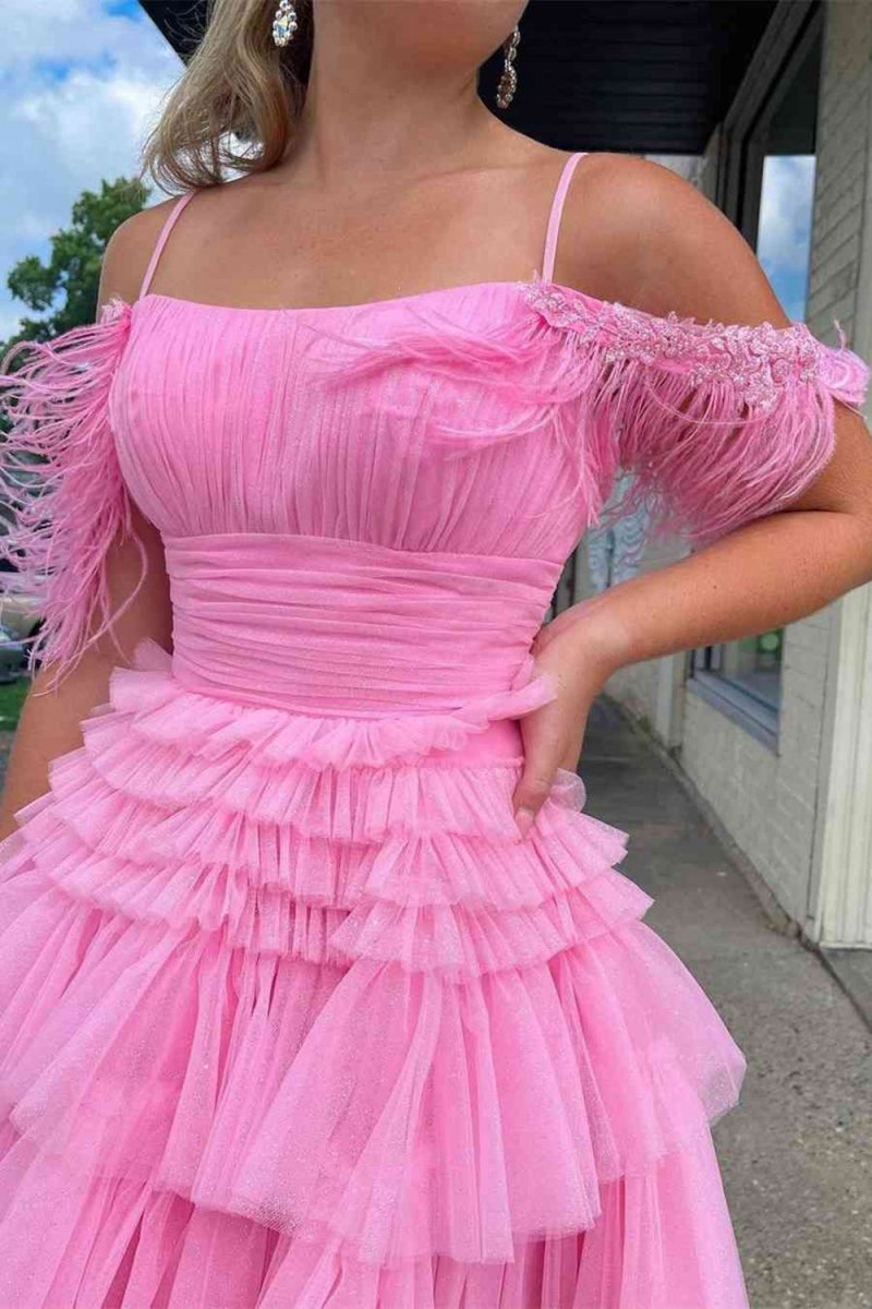 A-line Glitter Tulle Homecoming Dresses with Feather