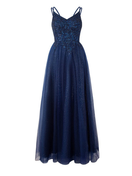 A-line Floor Length Glitter Tulle Prom Dresses