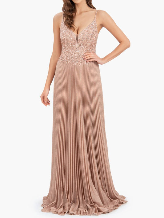 Rose A-line Floor Length Glitter Jersey Prom Dresses with Appliques and Sequins