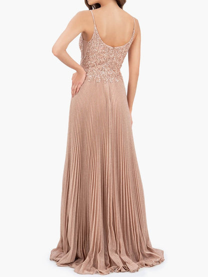 Rose A-line Floor Length Glitter Jersey Prom Dresses with Appliques and Sequins