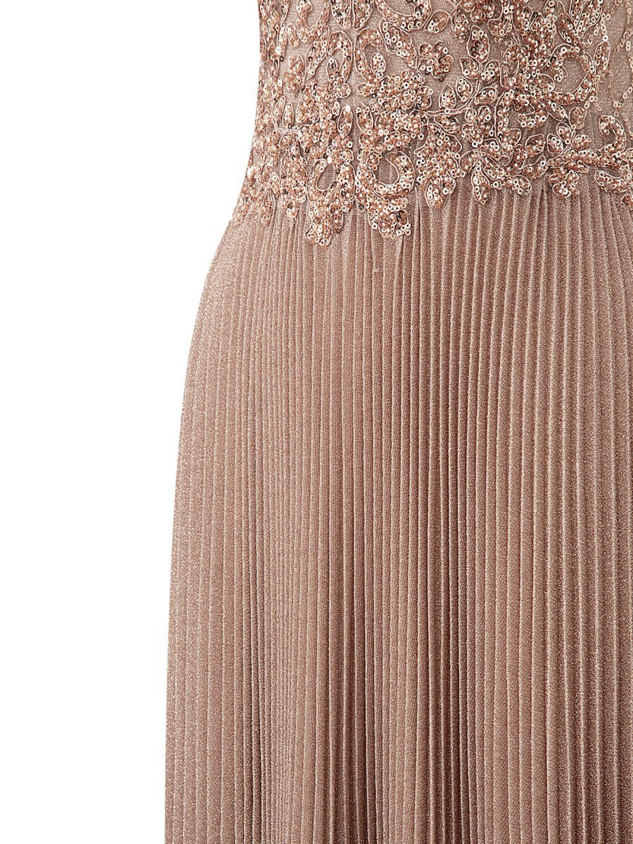 Rose A-line Floor Length Glitter Jersey Prom Dresses with Appliques and Sequins
