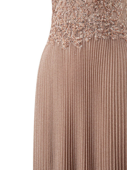 Rose A-line Floor Length Glitter Jersey Prom Dresses with Appliques and Sequins