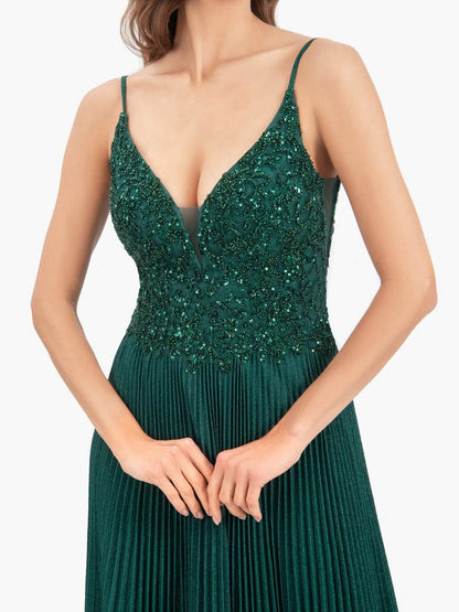 Rose A-line Floor Length Glitter Jersey Prom Dresses with Appliques and Sequins