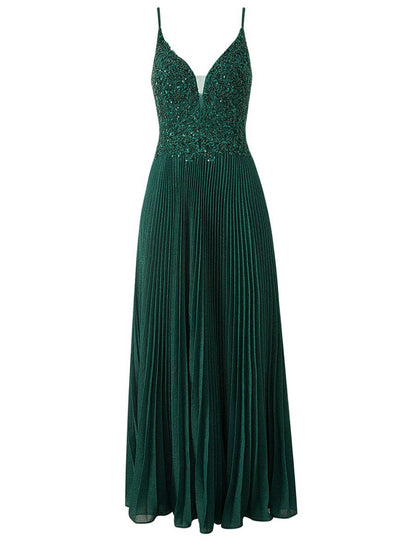 Rose A-line Floor Length Glitter Jersey Prom Dresses with Appliques and Sequins