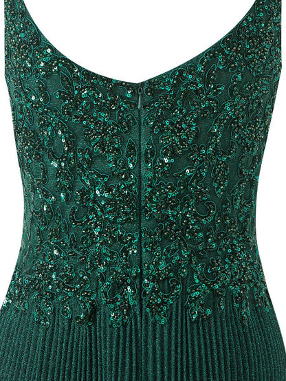 Rose A-line Floor Length Glitter Jersey Prom Dresses with Appliques and Sequins