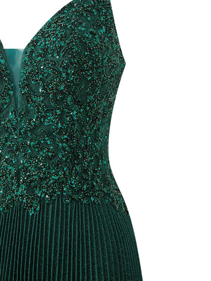 Rose A-line Floor Length Glitter Jersey Prom Dresses with Appliques and Sequins