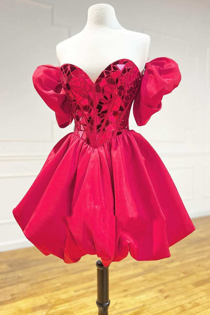 A-line Off the Shoulder Short Homecoming Dresses