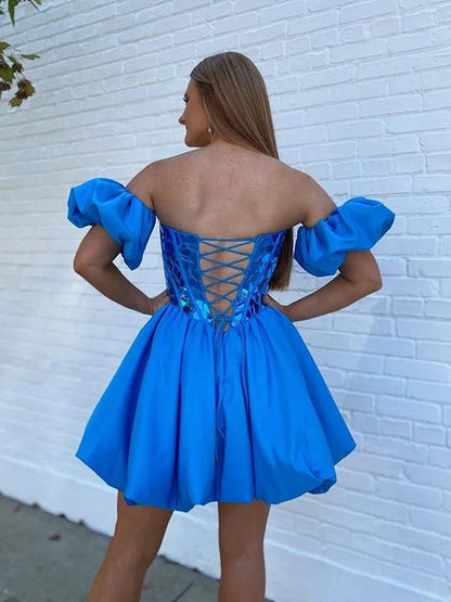 A-line Off the Shoulder Short Homecoming Dresses