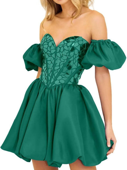 A-line Off the Shoulder Short Homecoming Dresses