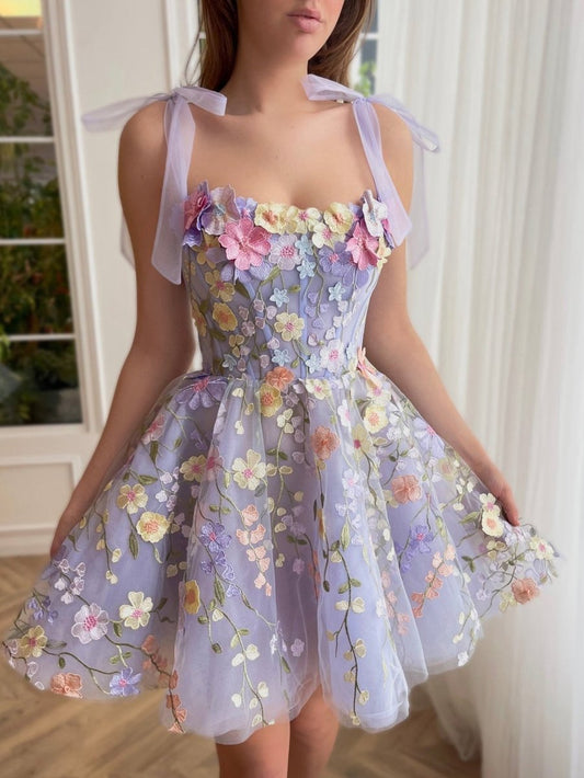 A-line Short Homecoming Dresses with 3D Flowers