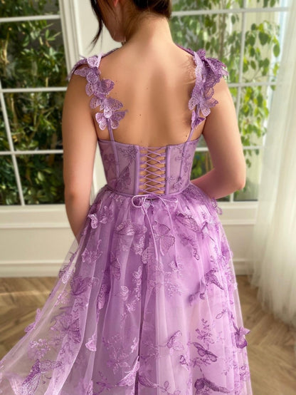 Aline Tulle Midi Prom Dresses with 3D Butterflies