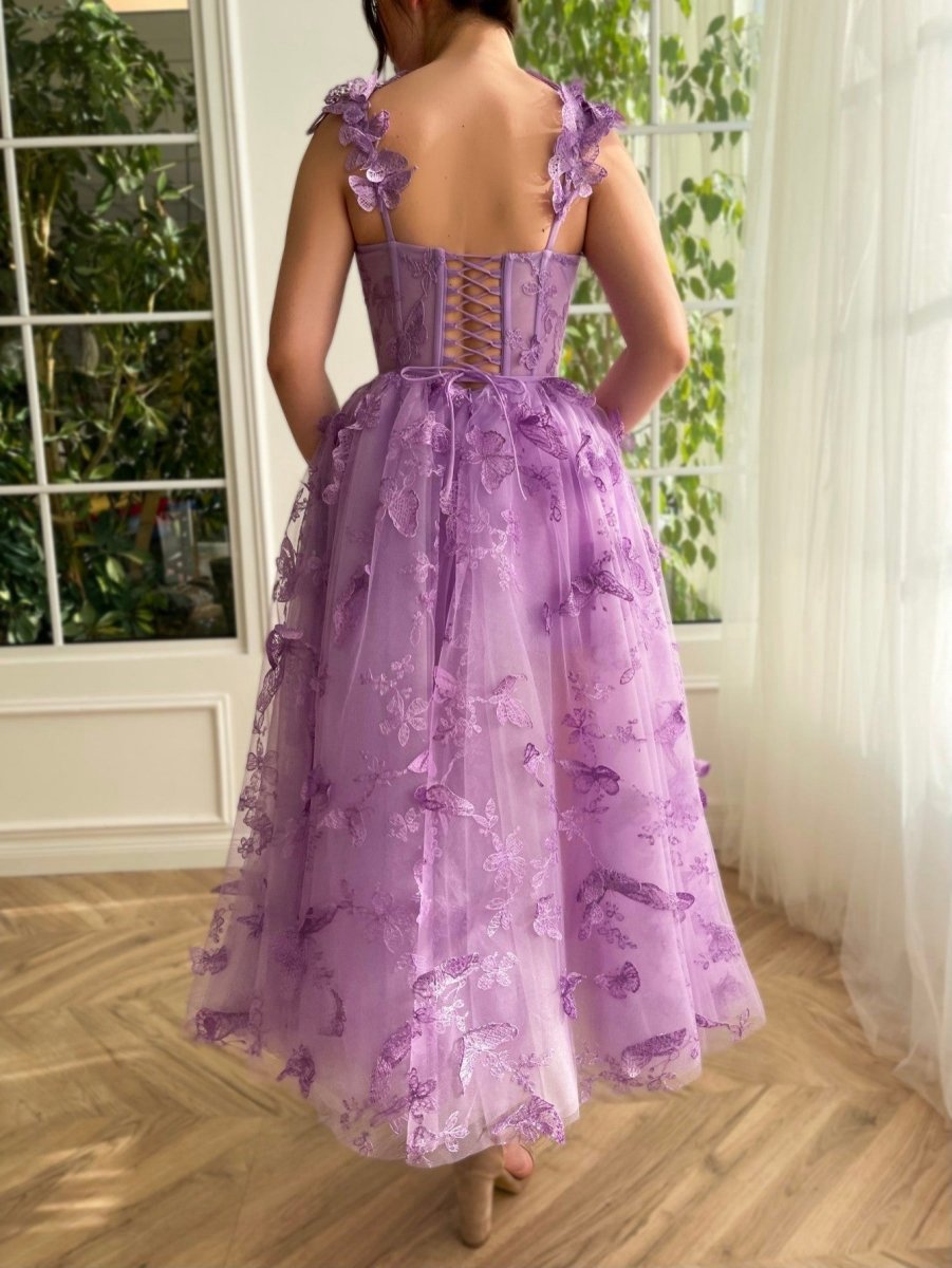Aline Tulle Midi Prom Dresses with 3D Butterflies