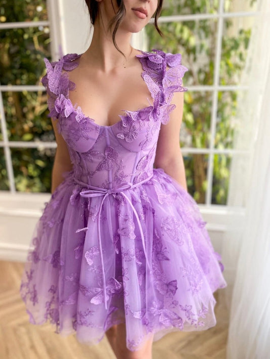 Aline Short Tulle Prom Dresses with 3D Butterflies