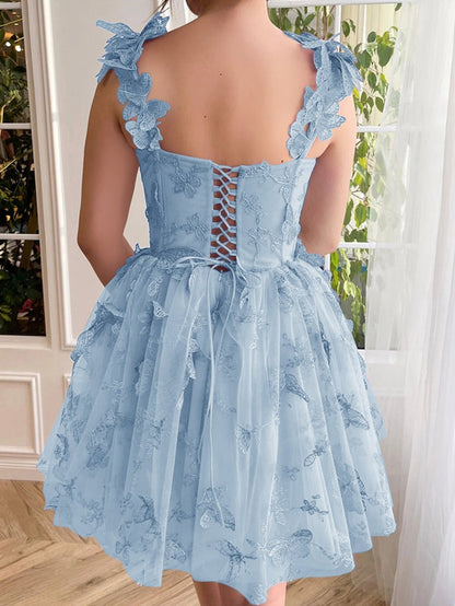 Aline Short Tulle Prom Dresses with 3D Butterflies