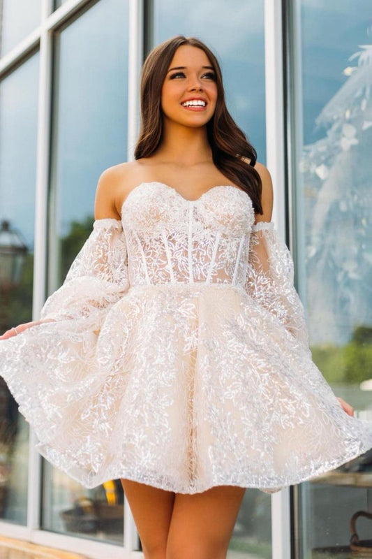 A-line Sweetheart Corset Homecoming Dresses with Sleeves