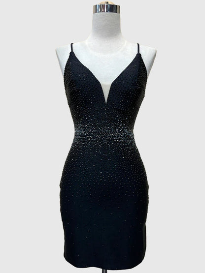 Sheath Beaded Satin Homecoming Dresses with Side Slit