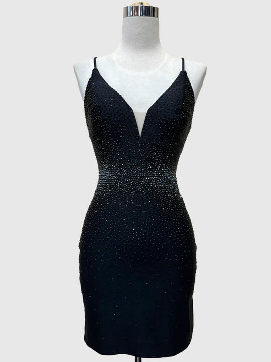 Sheath Beaded Satin Homecoming Dresses with Side Slit