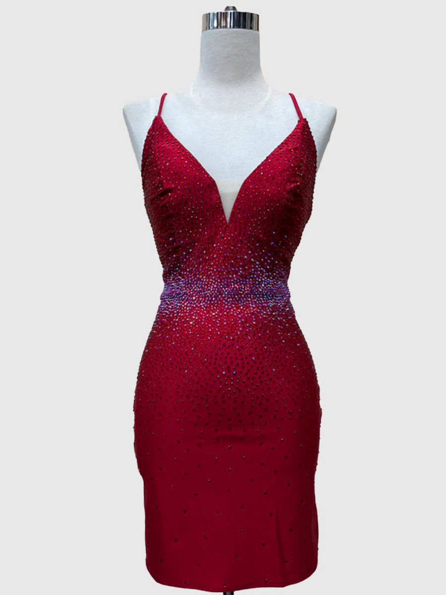 Sheath Beaded Satin Homecoming Dresses with Side Slit
