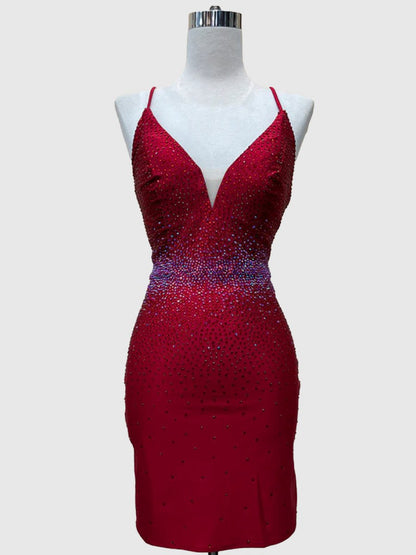Sheath Beaded Satin Homecoming Dresses with Side Slit