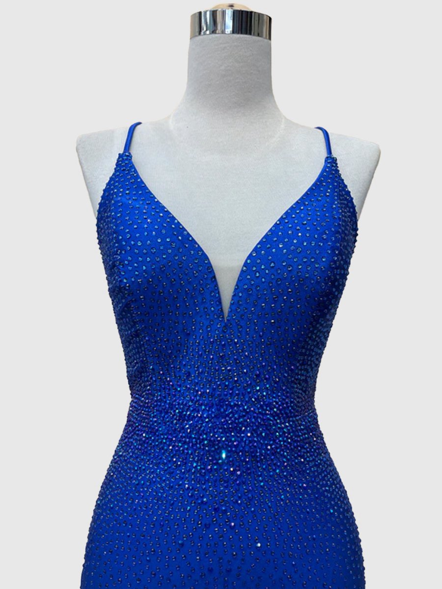 Sheath Beaded Satin Homecoming Dresses with Side Slit