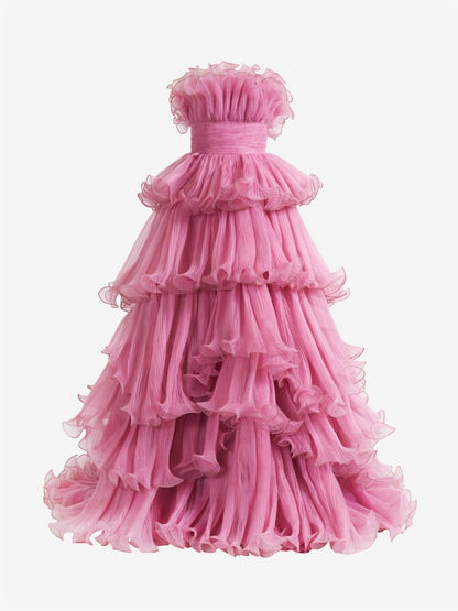 Strapless A-line Tie Crinkled Tulle Prom Dresses