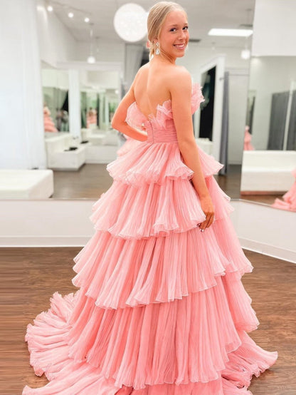 Strapless A-line Tie Crinkled Tulle Prom Dresses