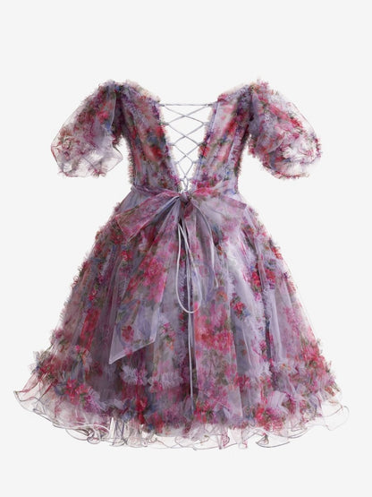 A-line Off the Shoulder Floral Printed Homecoming Dresses