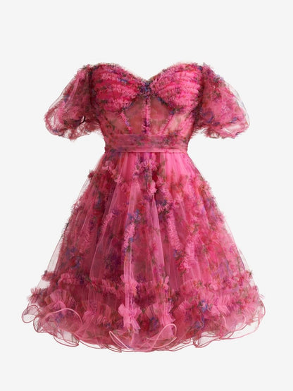 A-line Off the Shoulder Floral Printed Homecoming Dresses