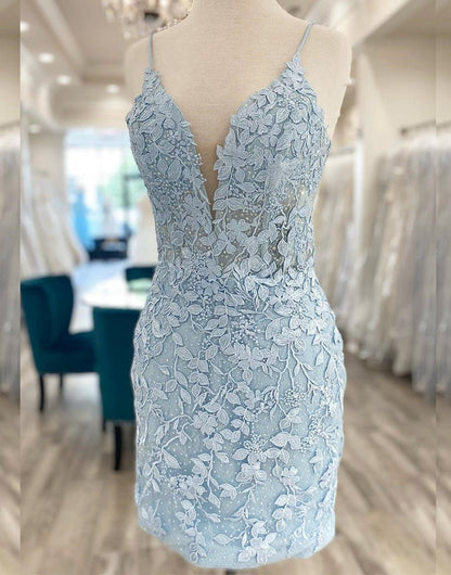Sheath Lace Keyhole Back Homecoming Dresses