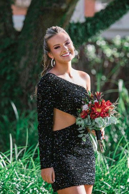 Sheath Sequin One Shoulder Homecoming Dresses