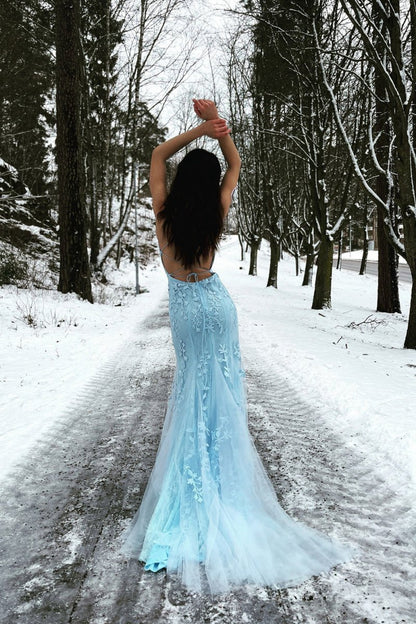 Mermaid Spaghetti Straps Criss Cross Back Long Prom Dresses